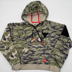 Under Armour Project Rock Freedom Camo Hoodie Womens Small Brahma Bull Green